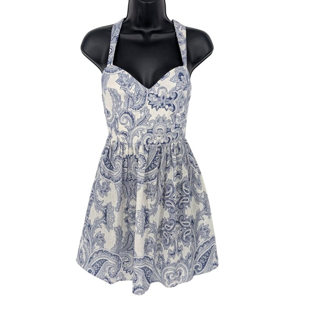 Zara Paisley Mini Dress Babydoll Cotton‎ Linen Resort Cottage Coastal Y2K Size L